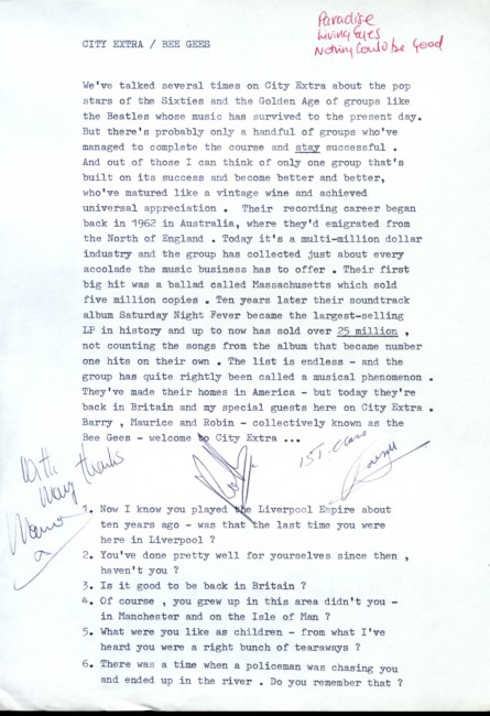 Cue-for-Peter-Levy's-interview with the Bee Gees